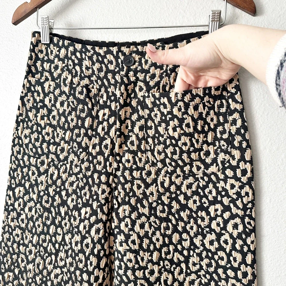 Maeve Brocade Leopard Print Wide Leg Pants & Crop Top Vest Set Women Size 2 - Picture 4 of 16